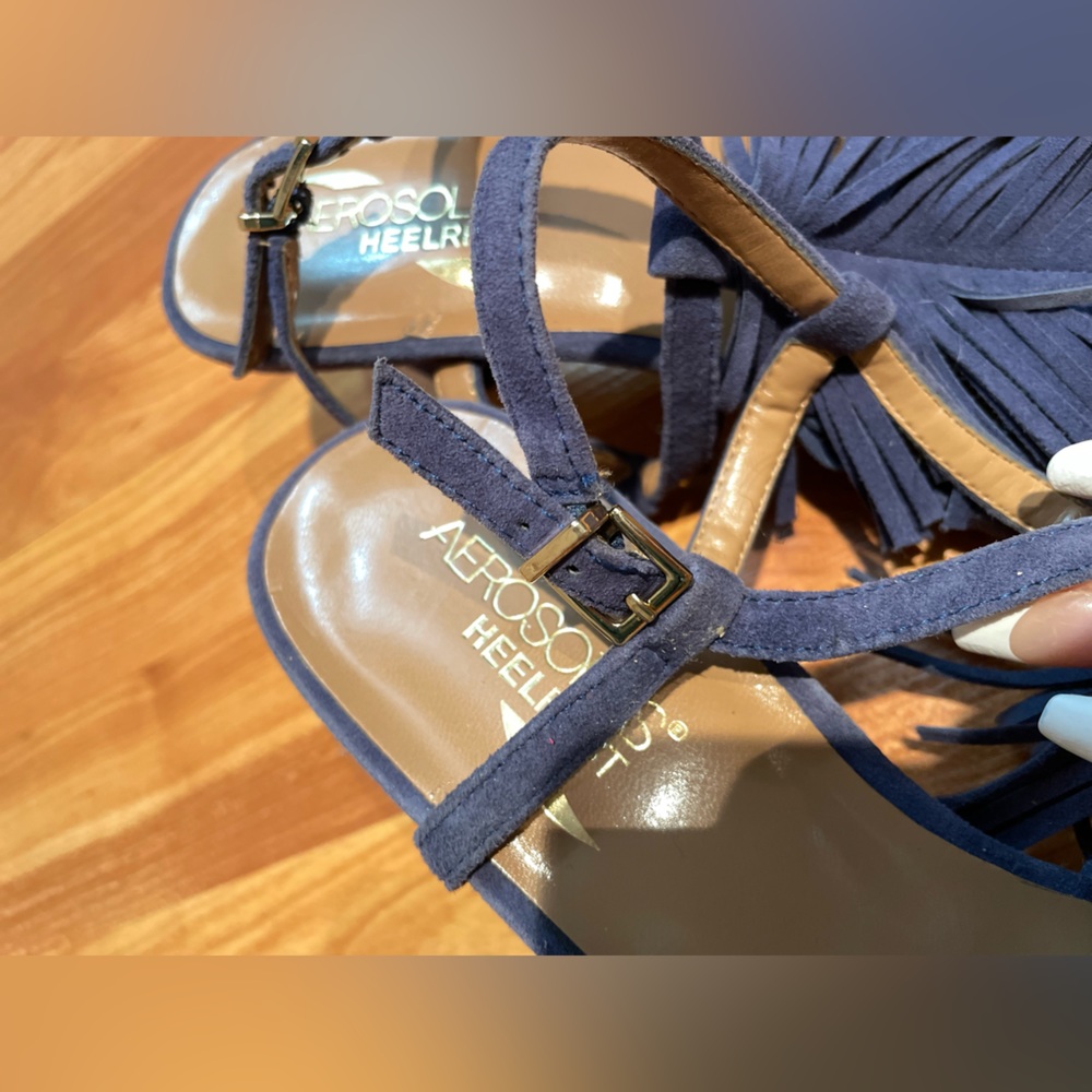 Aerosoles Heel Rest Blue Fringed Sandals Size 7.5 - Picture 11 of 14